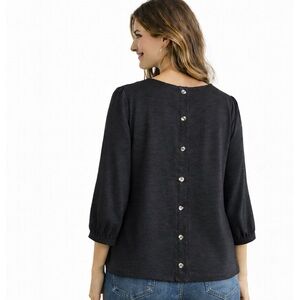 Citrus & Lemon Button Back Black Blouse